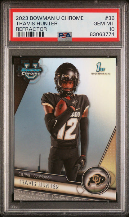 Graded 2023 Topps Bowman U Chrome Travis Hunter #36 Refractor Rookie RC Football Card PSA 10 Gem Mint