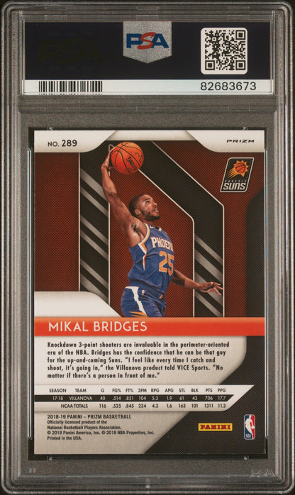 Graded 2018 Panini Prizm Mikal Bridges #289 Red/White/Blue Prizm Rookie RC Basketball Card PSA 10 Gem Mint