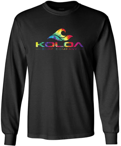 Koloa Surf Rainbow Wave Logo Black Heavyweight Cotton Long Sleeve T-Shirt