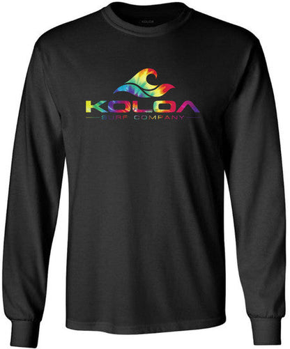 Koloa Surf Rainbow Wave Logo Black Heavyweight Cotton Long Sleeve T-Shirt