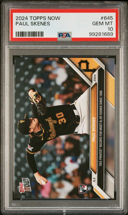 Graded 2024 Topps Now Paul Skenes #645 Rookie RC Baseball Card PSA 10 Gem Mint