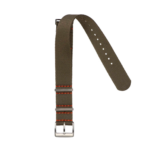 Eco-Friendly Nylon Military Watch Strap -  Dark Green Orange Stitches