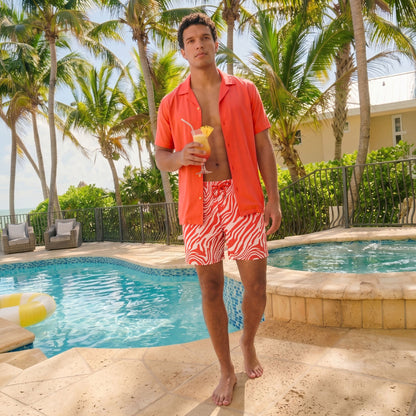 Coral Men's Button Down Resort Shirt, Modern Fit