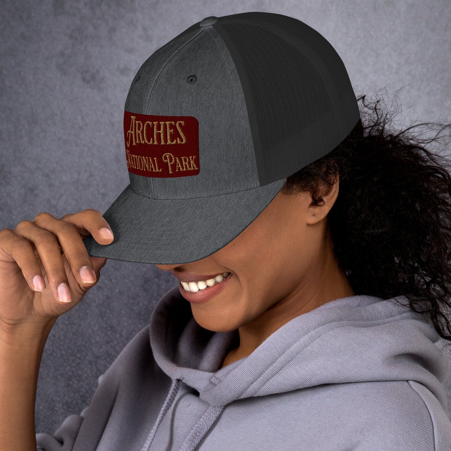 Arches Embroidered National Park Sign Trucker Hat