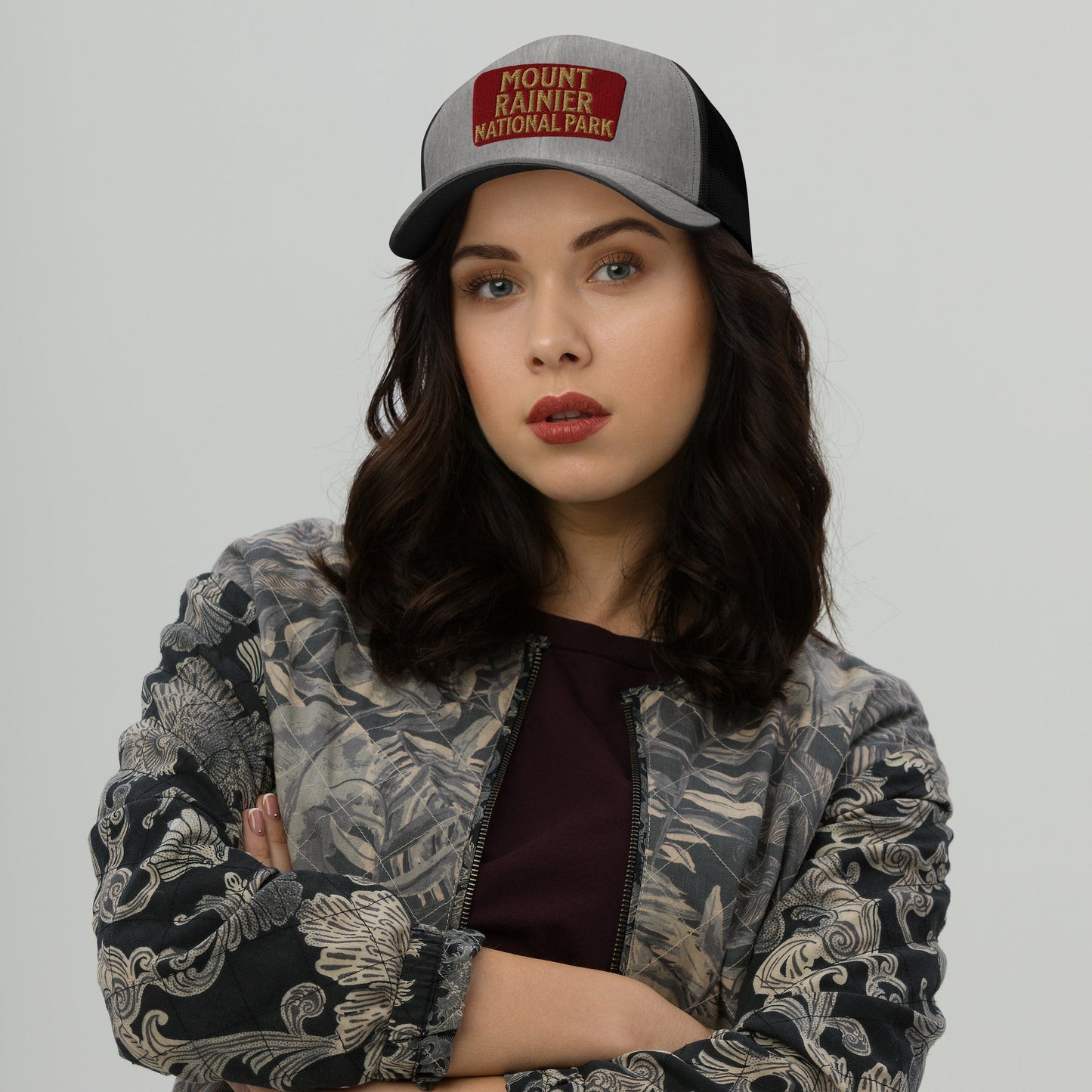 Mount Rainier National Park Sign Embroidered Trucker Hat