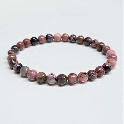 Rhodonite Round Bead Bracelet - Stone of Self Acceptance