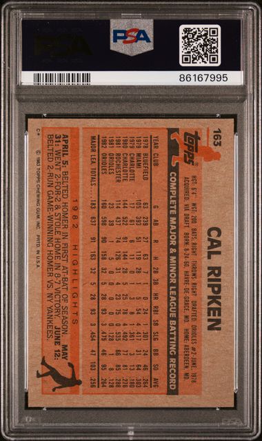 Graded 1983 Topps Cal Ripken Jr. #163 2nd Year Baseball Card PSA 9 Mint