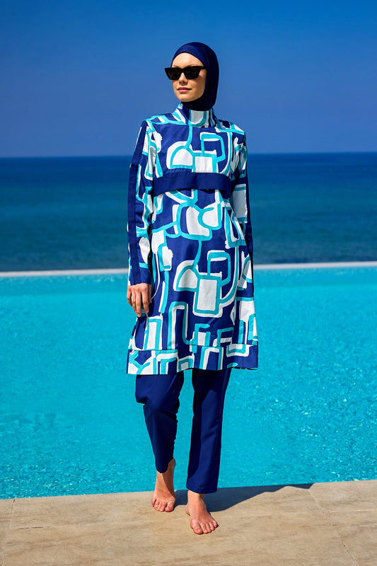 Navy Blue Full Coverage Modest Swimwear Set for Women R2513