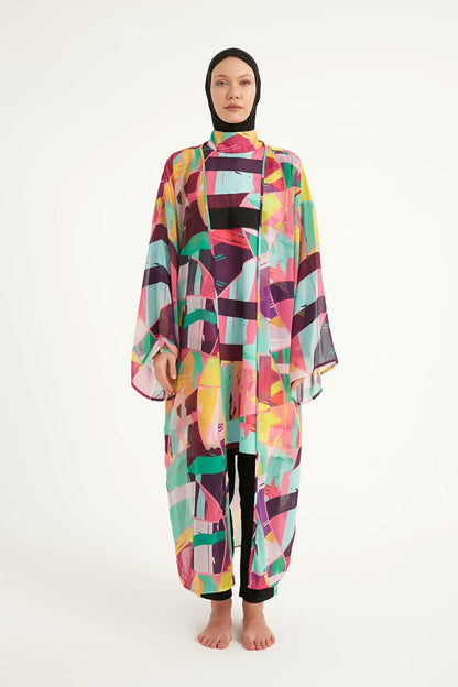 Rivamera Multicolor Brushstroke Print Kimono - RP2511