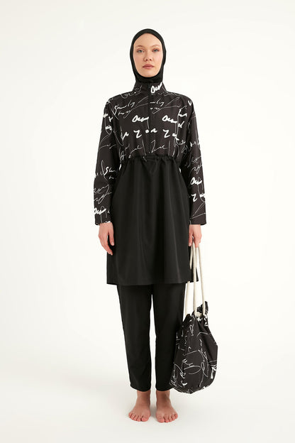 Black Full Coverage Modest Swimwear Set for Women R2501