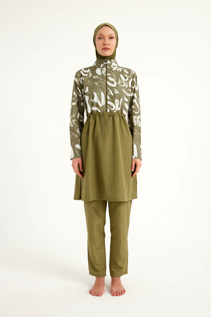 Green Full Coverage Modest Swimwear Set for Women R2506
