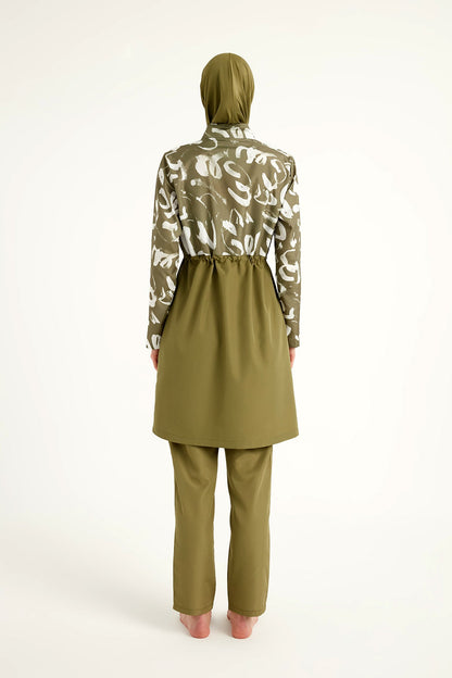 Green Full Coverage Modest Swimwear Set for Women R2506