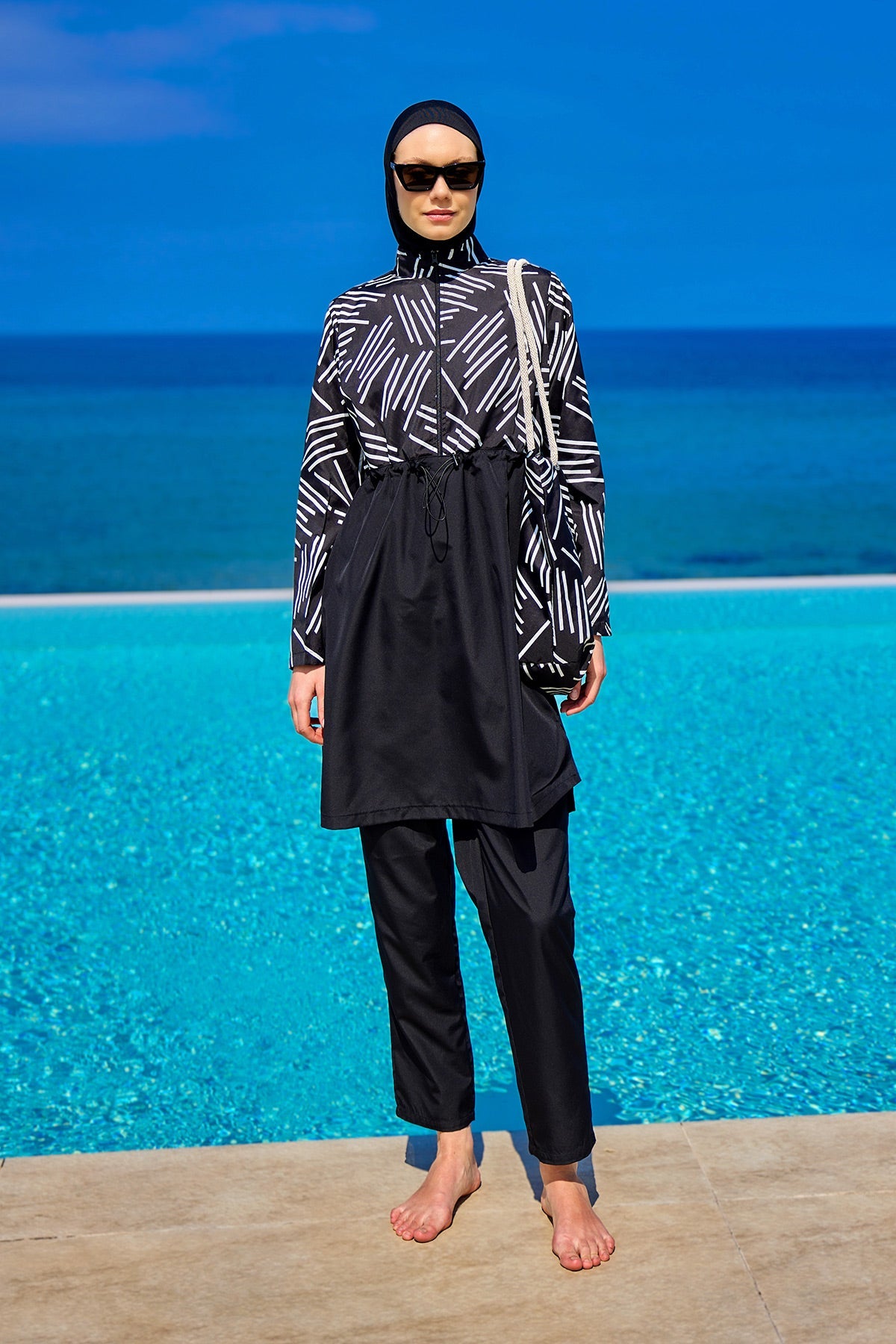 Black Full Coverage Modest Swimwear Set for Women R2509