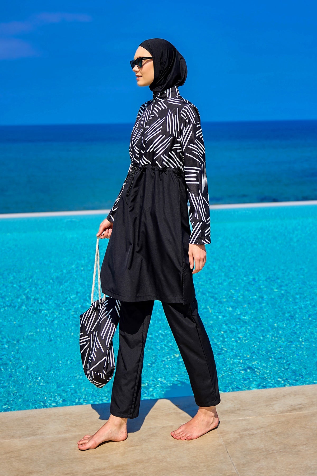 Black Full Coverage Modest Swimwear Set for Women R2509