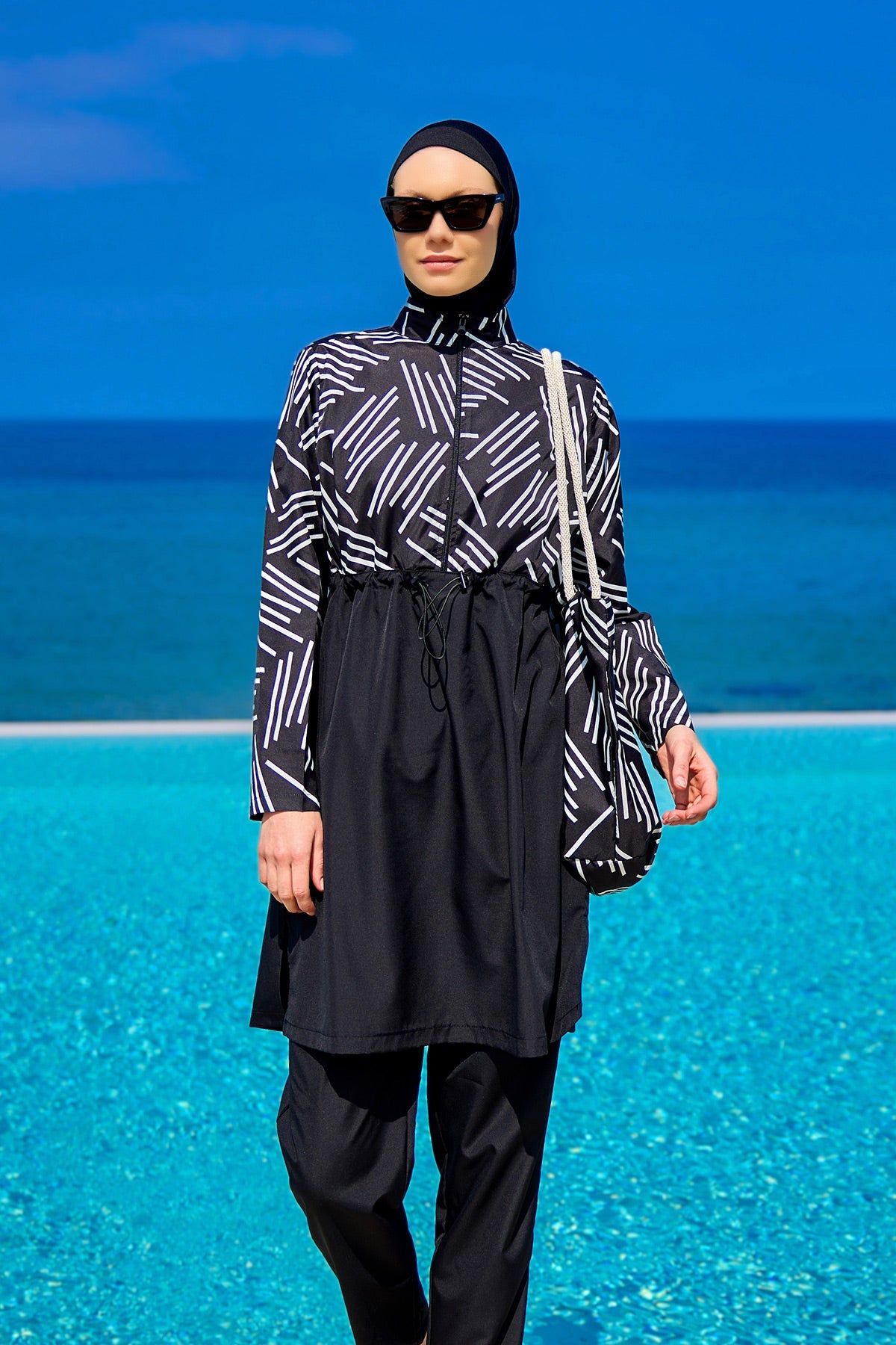 Black Full Coverage Modest Swimwear Set for Women R2509