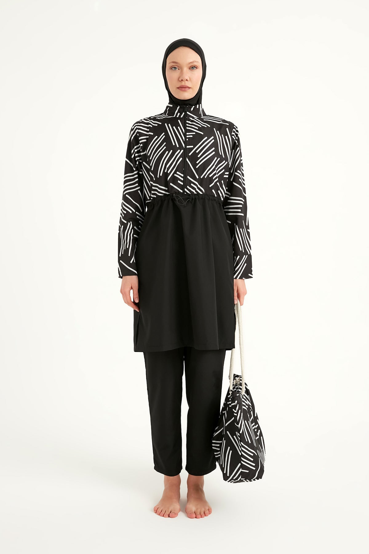 Black Full Coverage Modest Swimwear Set for Women R2509