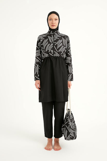 Black Full Coverage Modest Swimwear Set for Women R2509