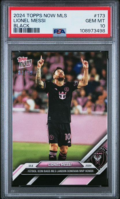 Graded 2024 Topps Now MLS Lionel Messi #173 Black /99 Soccer Card PSA 10 Gem Mint