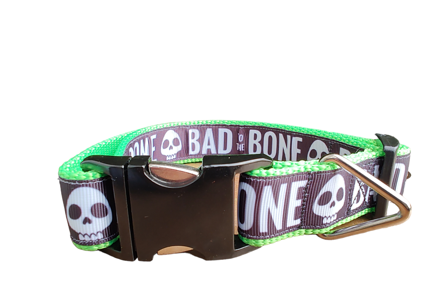 Bad To The Bone Neon Green Nylon Dog Collar MD, LG, XL, Leash