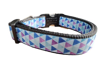 Purple Triangles Black Nylon Dog Collar MD, LG, XL, Leash