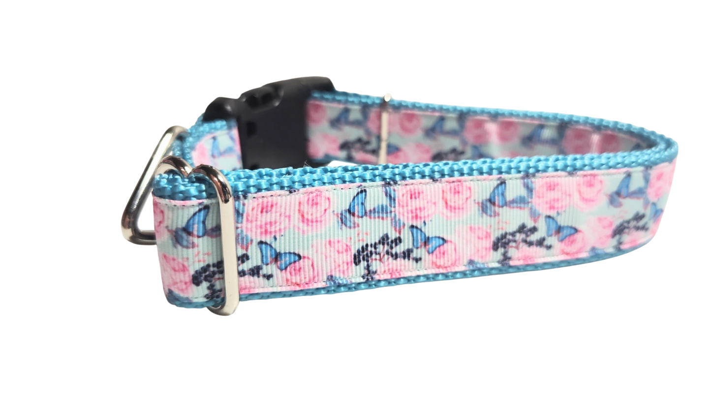 Butterflies and Roses Nylon Dog Collar