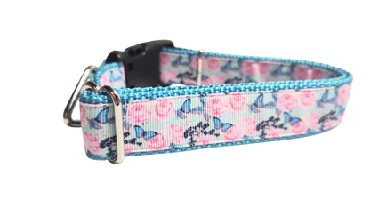 Butterflies and Roses Nylon Dog Collar