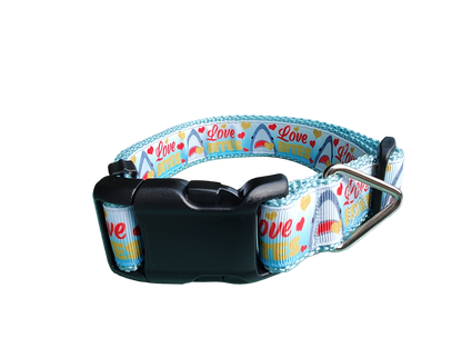 Love Bite Sharks Lt Blue Nylon Dog Collar MD, LG, XL, Leash