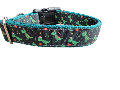 Christmas T Rex Tree Nylon Dog Collar