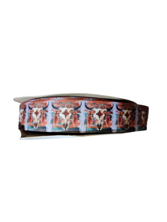 Western Bull Skull Nylon Dog Collar