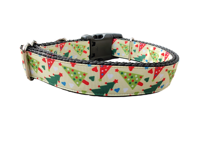Red and Green Christmas Trees Nylon Dog Collar