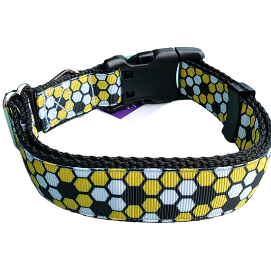 Beehive Black Nylon Dog Collar MD, LG, XL, Leash