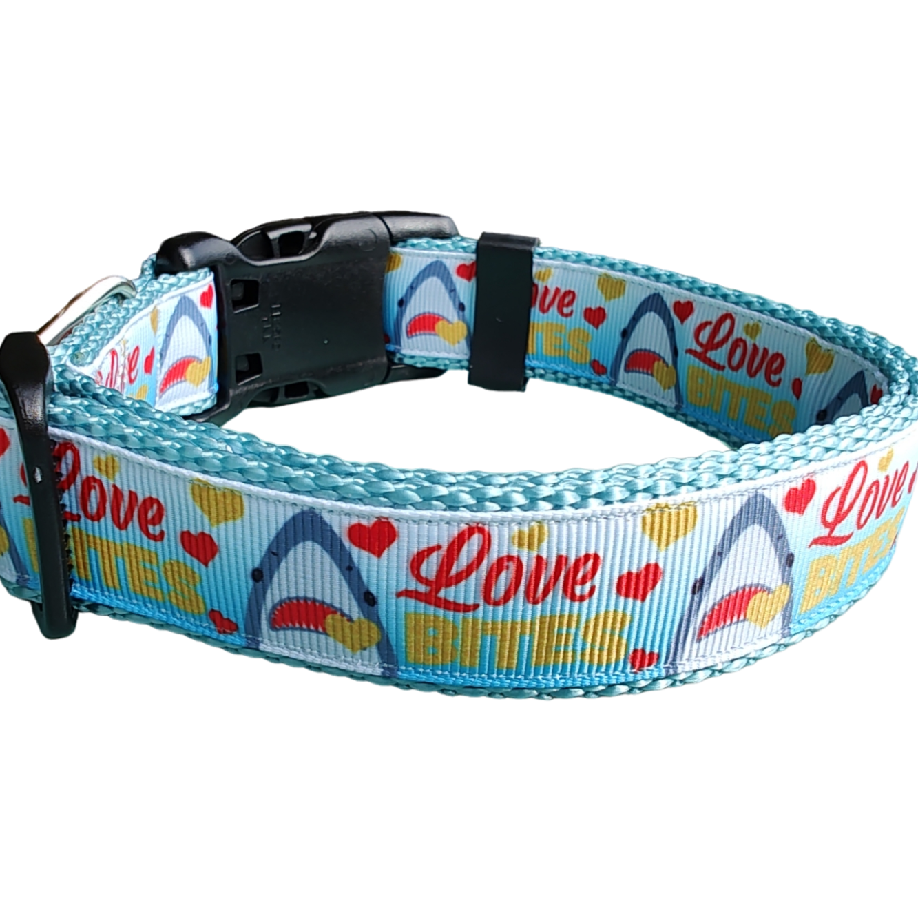Love Bite Sharks Lt Blue Nylon Dog Collar MD, LG, XL, Leash