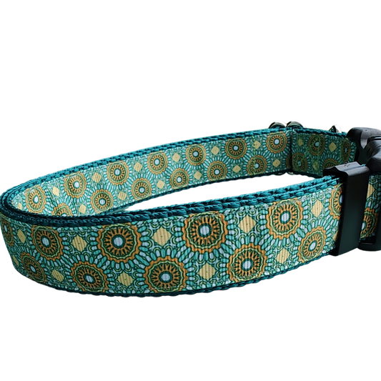 Green/Yellow Tribal Green Nylon Dog Collar MD, LG, XL, Leash