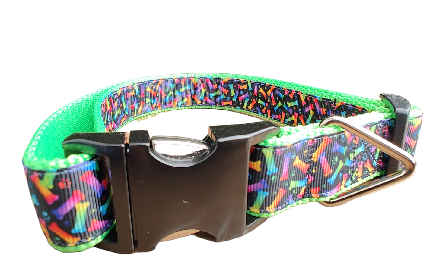 Neon Bones Green Nylon Dog Collar MD, LG, XL, Leash