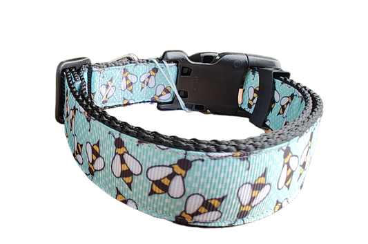 Blue Bees Black Nylon Dog Collar MD, LG, XL, Leash