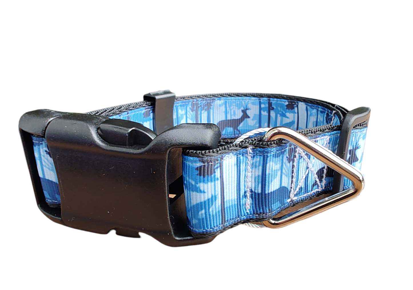 Wild Blue Forest Black Smooth Nylon Dog Collar MD, LG, XL, Leash