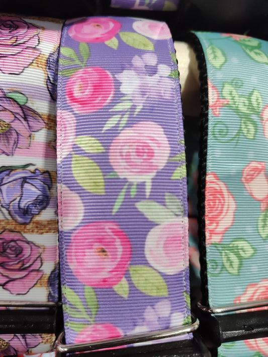 1.5" Wide Flowers on Purple Nylon Dog Collar