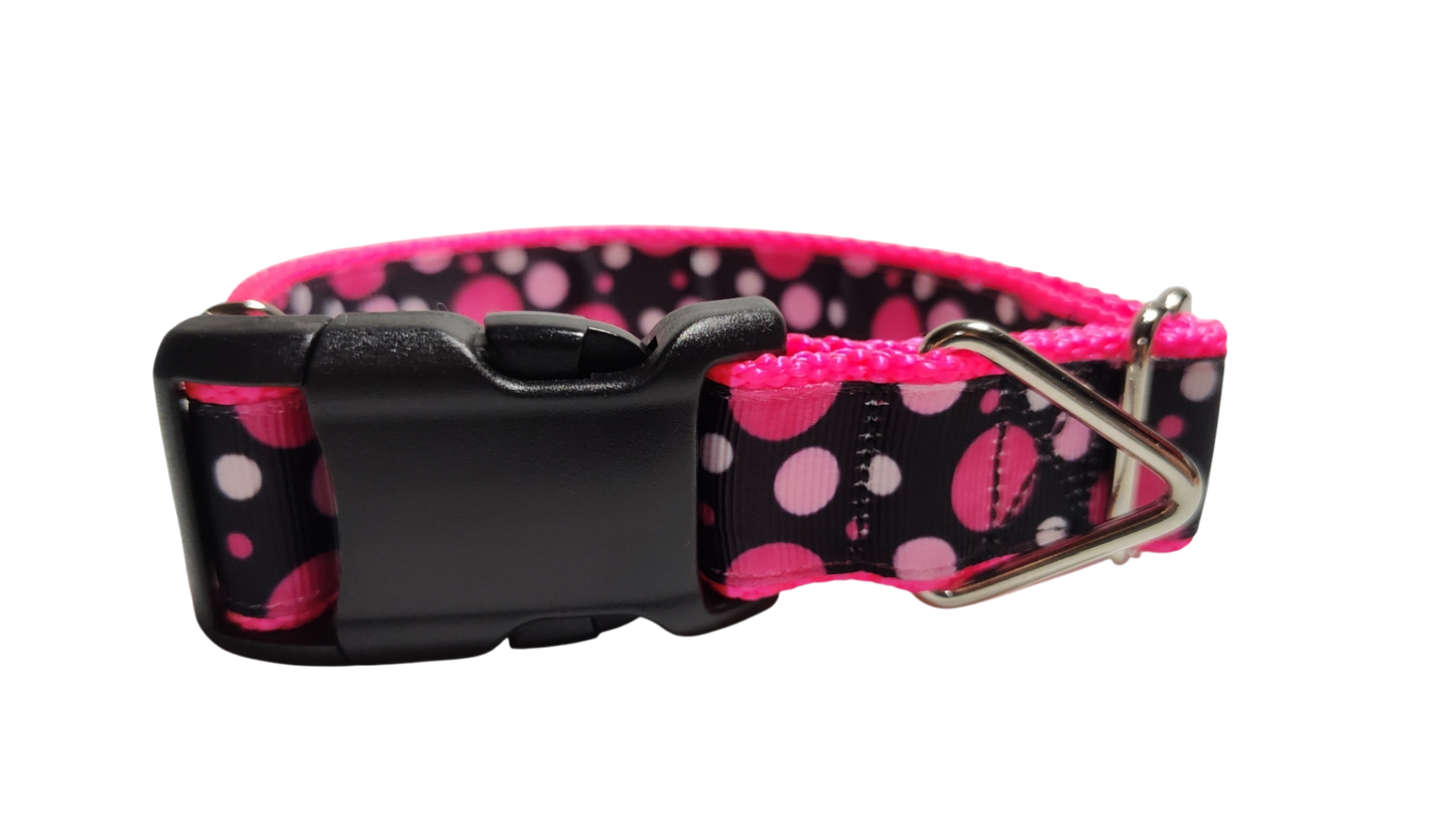 Pink Polka Dots Pattern Nylon Dog Collar