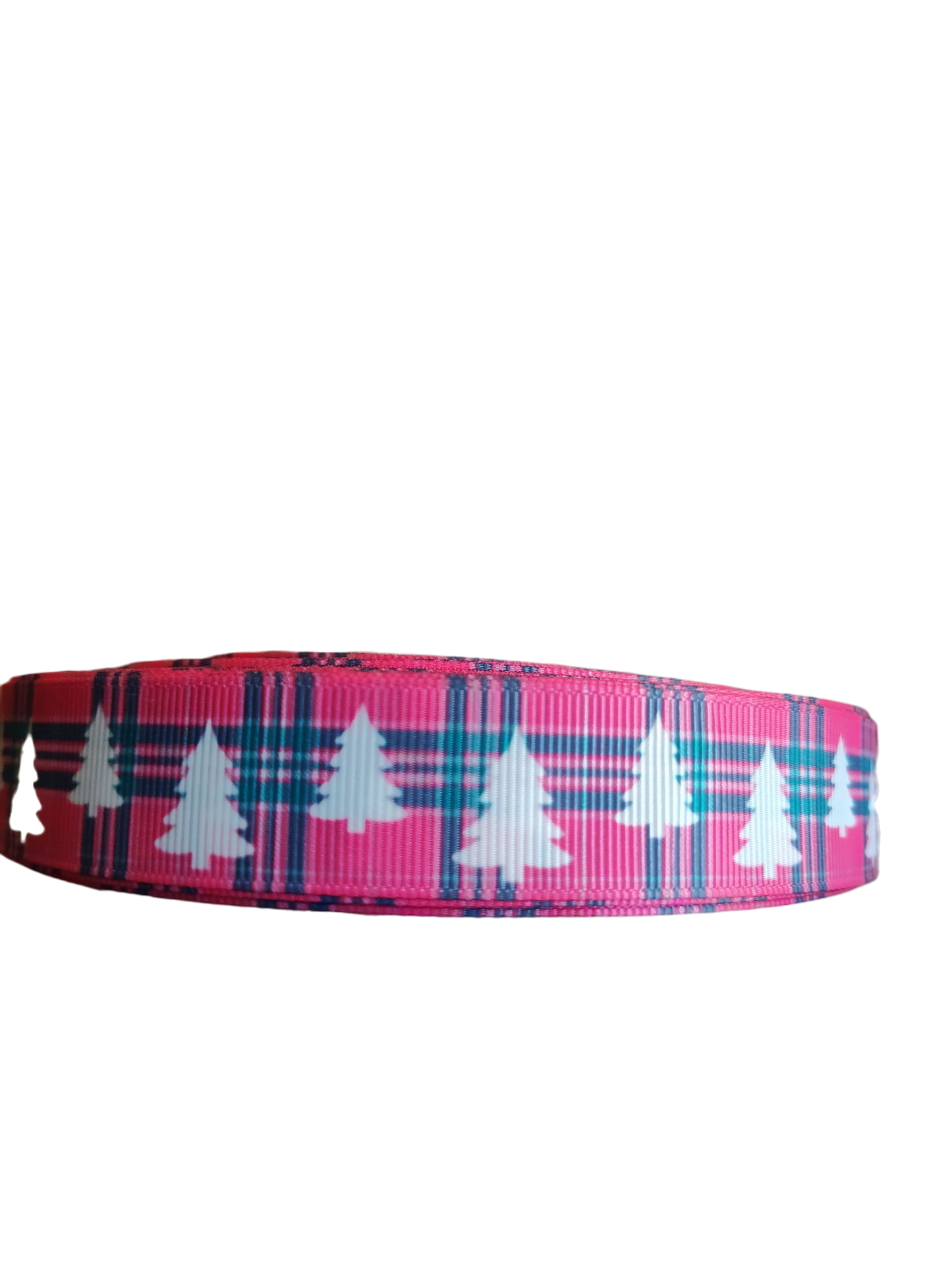 Pink Plaid Trees Nylon Dog Collar