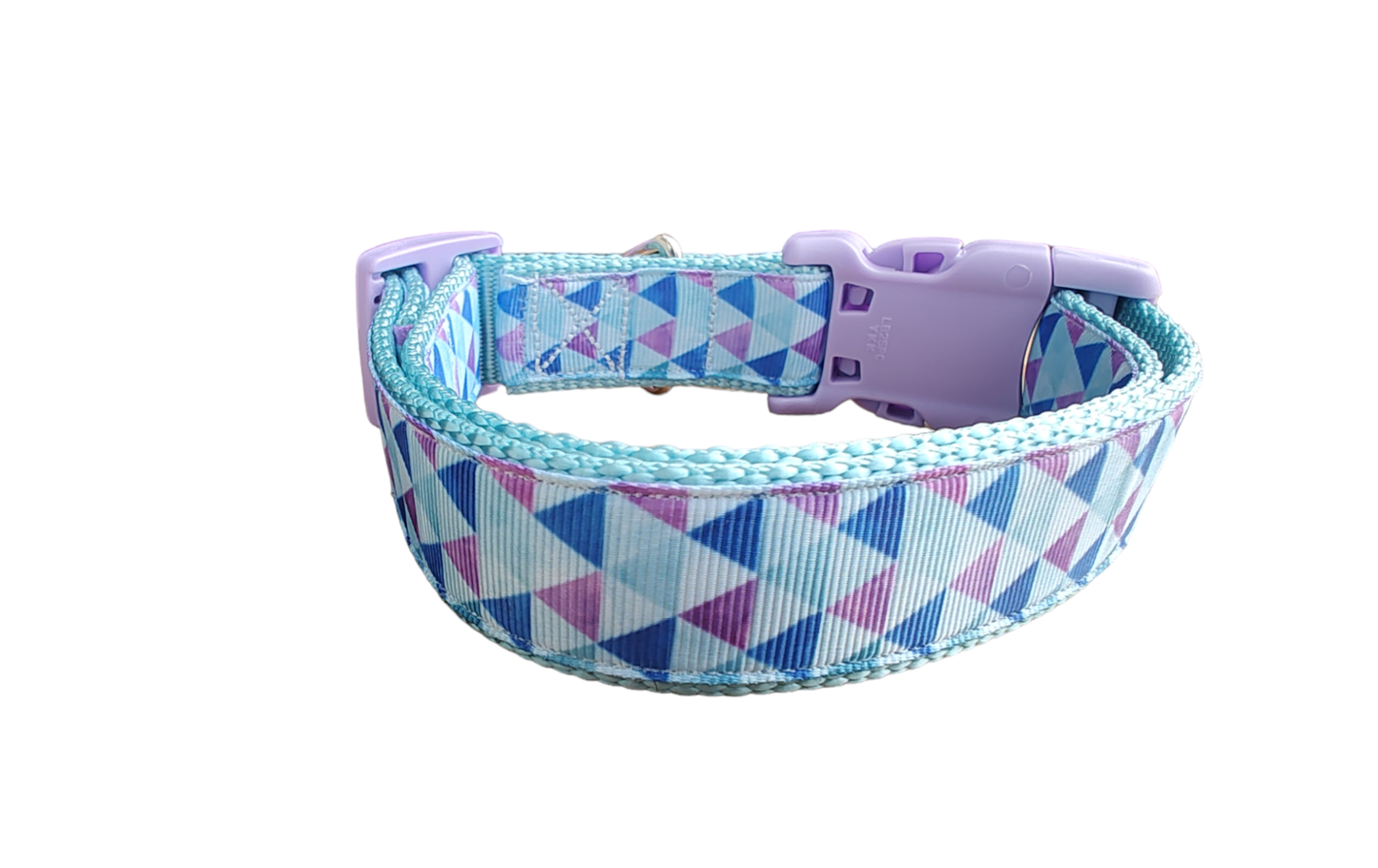 Purple Triangles Light Blue Nylon Dog Collar MD, LG, XL, Leash