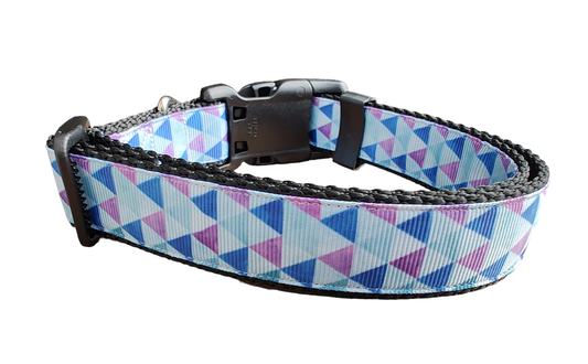 Purple Triangles Black Nylon Dog Collar MD, LG, XL, Leash