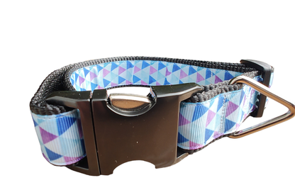 Purple Triangles Black Nylon Dog Collar MD, LG, XL, Leash