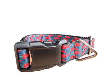 Spicy Red Pepper Black Nylon Dog Collar MD, LG, XL, Leash