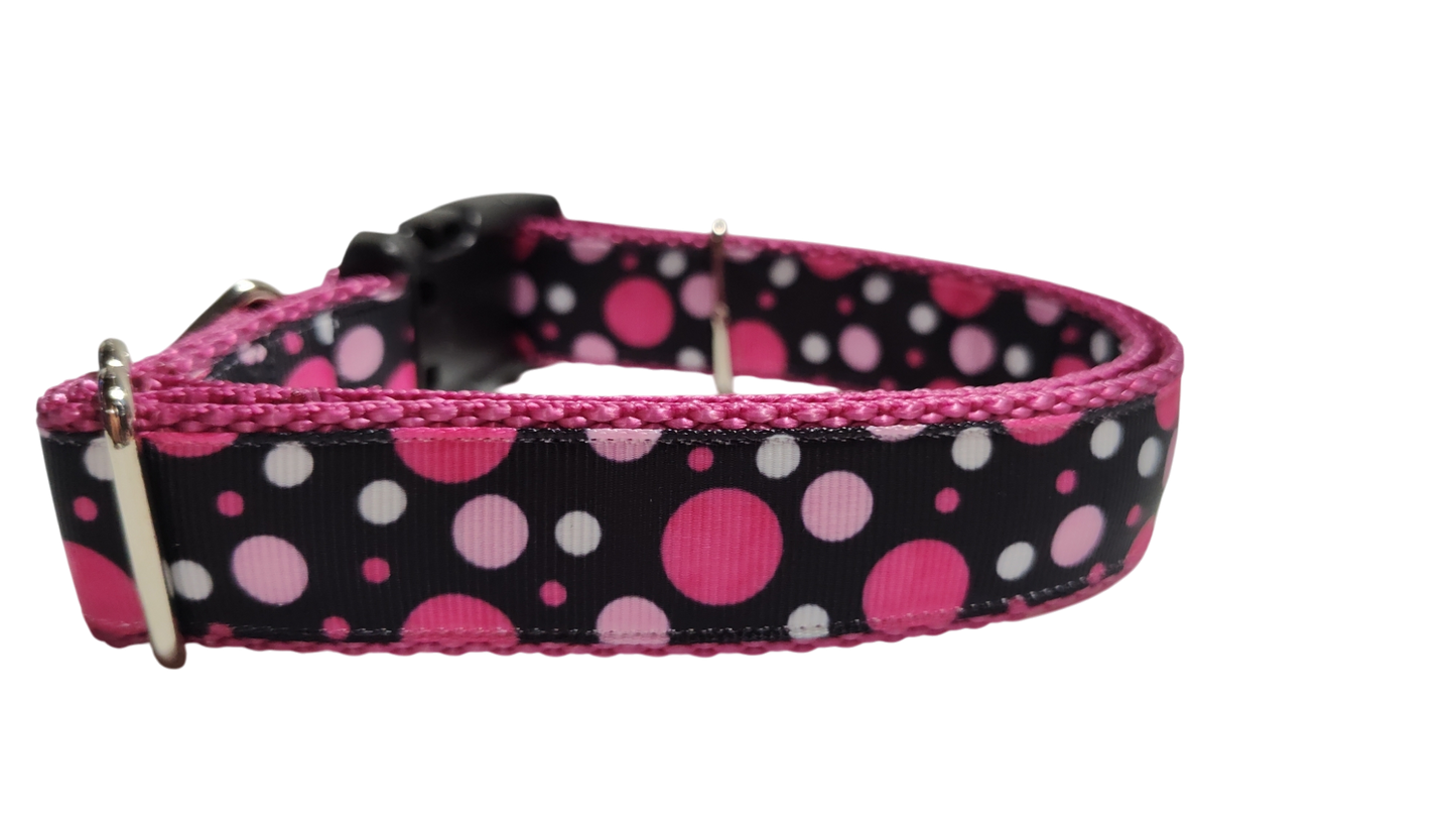 Pink Polka Dots Pattern Nylon Dog Collar