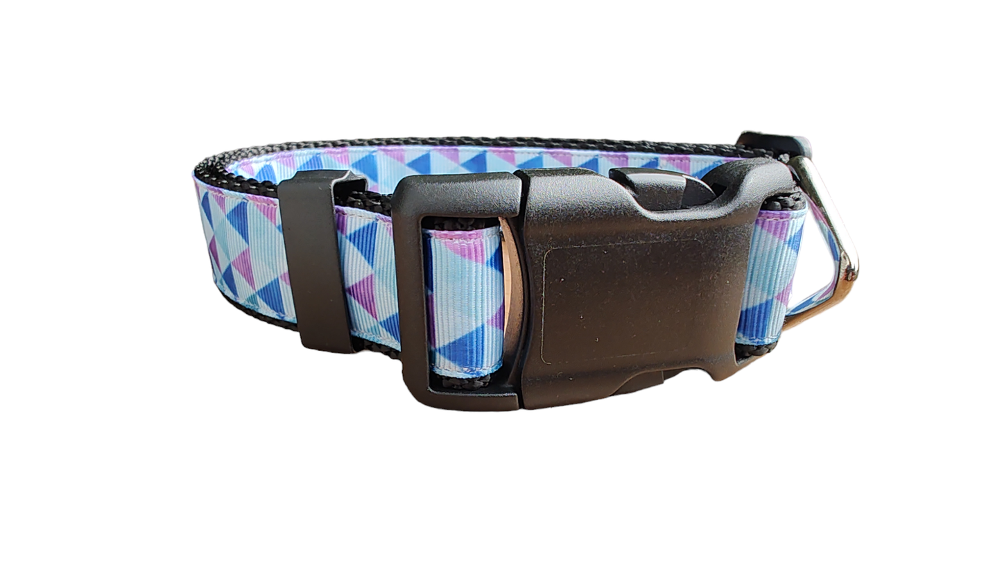 Purple Triangles Black Nylon Dog Collar MD, LG, XL, Leash