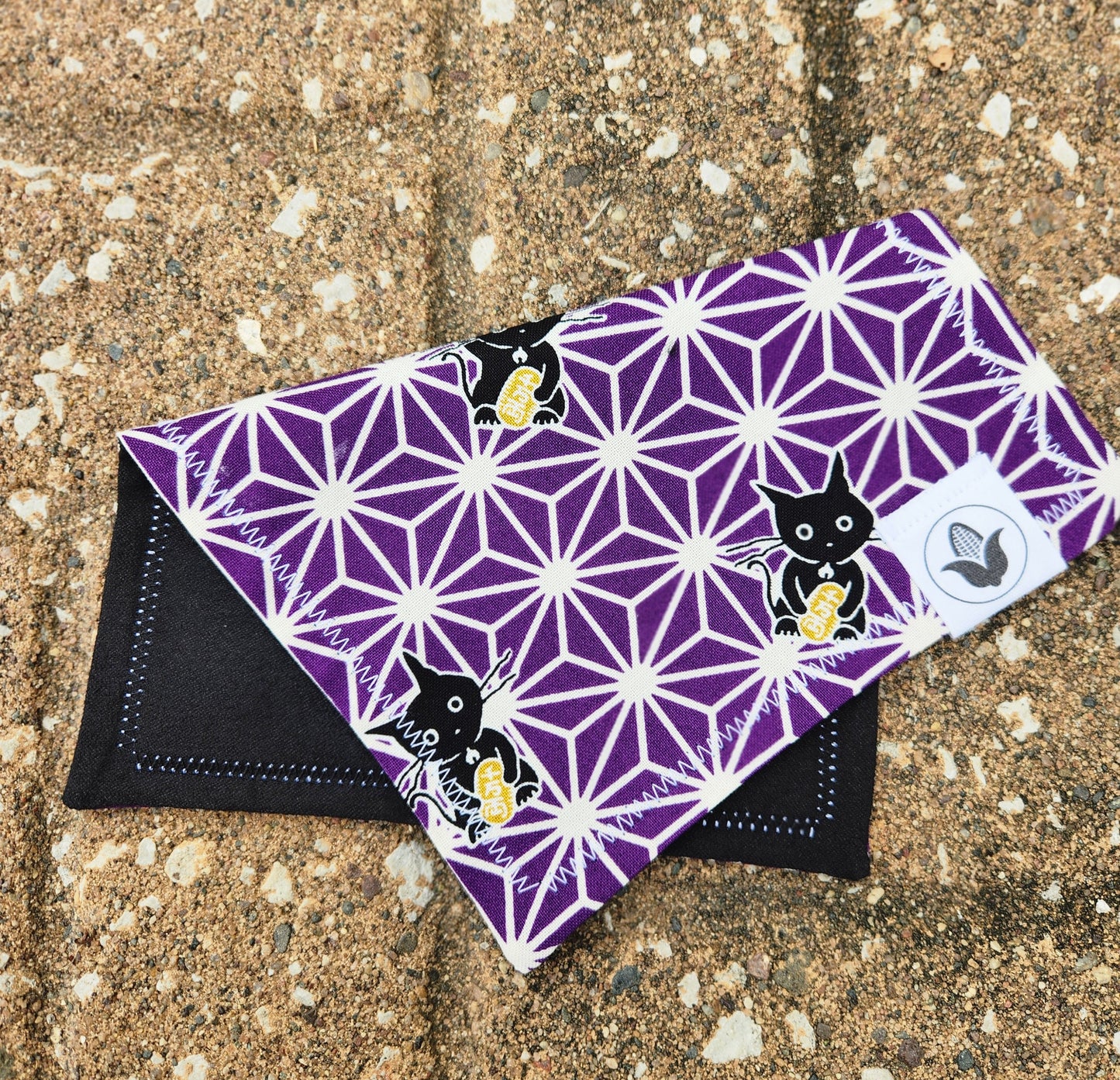 Asanoha Lucky Cats Purple Handkerchief
