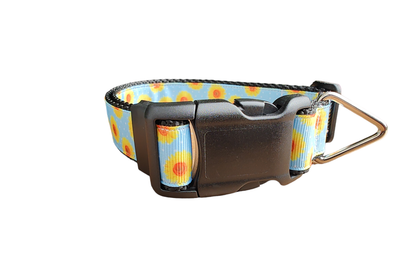 Yellow Flowers Black Nylon Dog Collar MD, LG, XL, Leash