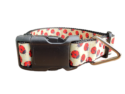 Yellow Ladybugs Black Nylon Dog Collar MD, LG, XL, Leash