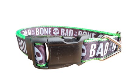 Bad To The Bone Neon Green Nylon Dog Collar MD, LG, XL, Leash