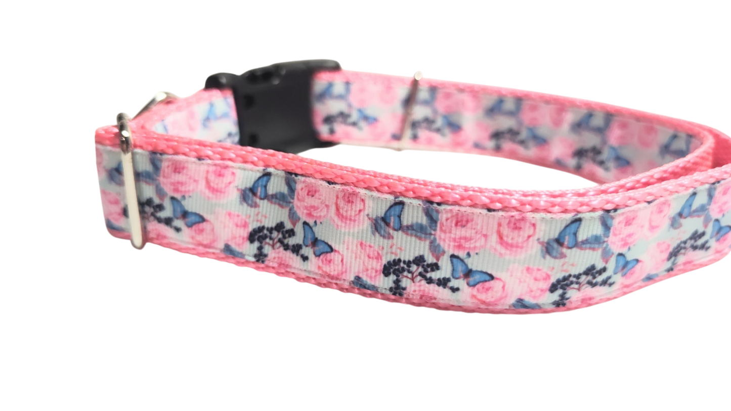 Butterflies and Roses Nylon Dog Collar